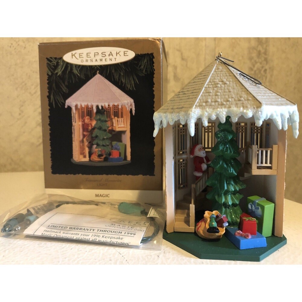 HALLMARK TREASURED MEMORIES Santa House  MAGIC LIGHT ORNAMENT